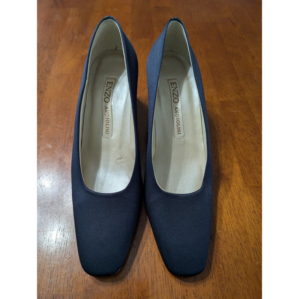 Enzo Angiolini Womens size 7.5 M Pump Slip On Block Heels Navy Fabric